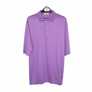 Peter Millar Men's Purple and White Striped Mercerized Cotton Polo Shirt
